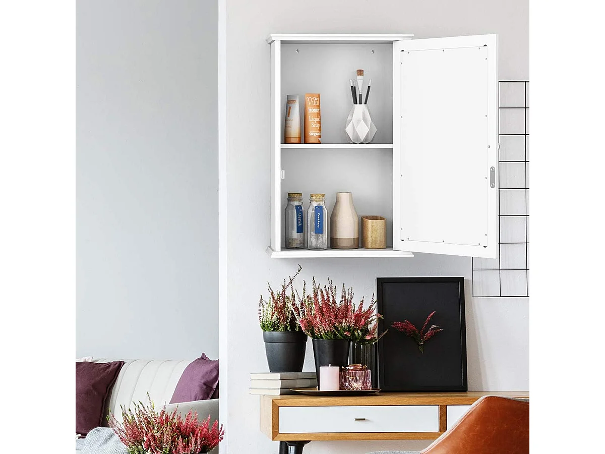 Armoire de salle de bain avec miroir, armoire miroir murale à 2 niveaux,avec etagère réglable