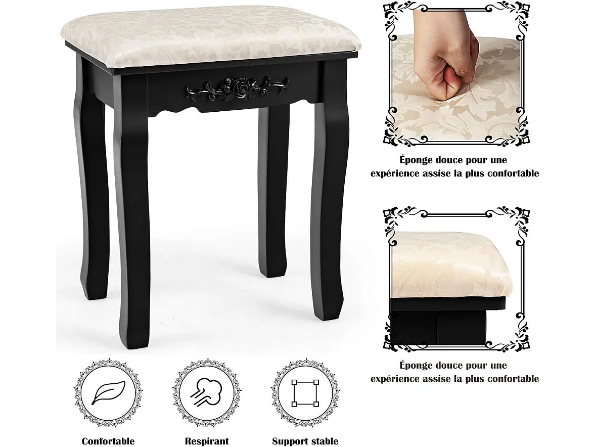 Coiffeuse,Table de Maquillage avec Miroir Oval et 10 Ampoules LED à Intensité Variable 4 Tiroirs de Rangement Noir