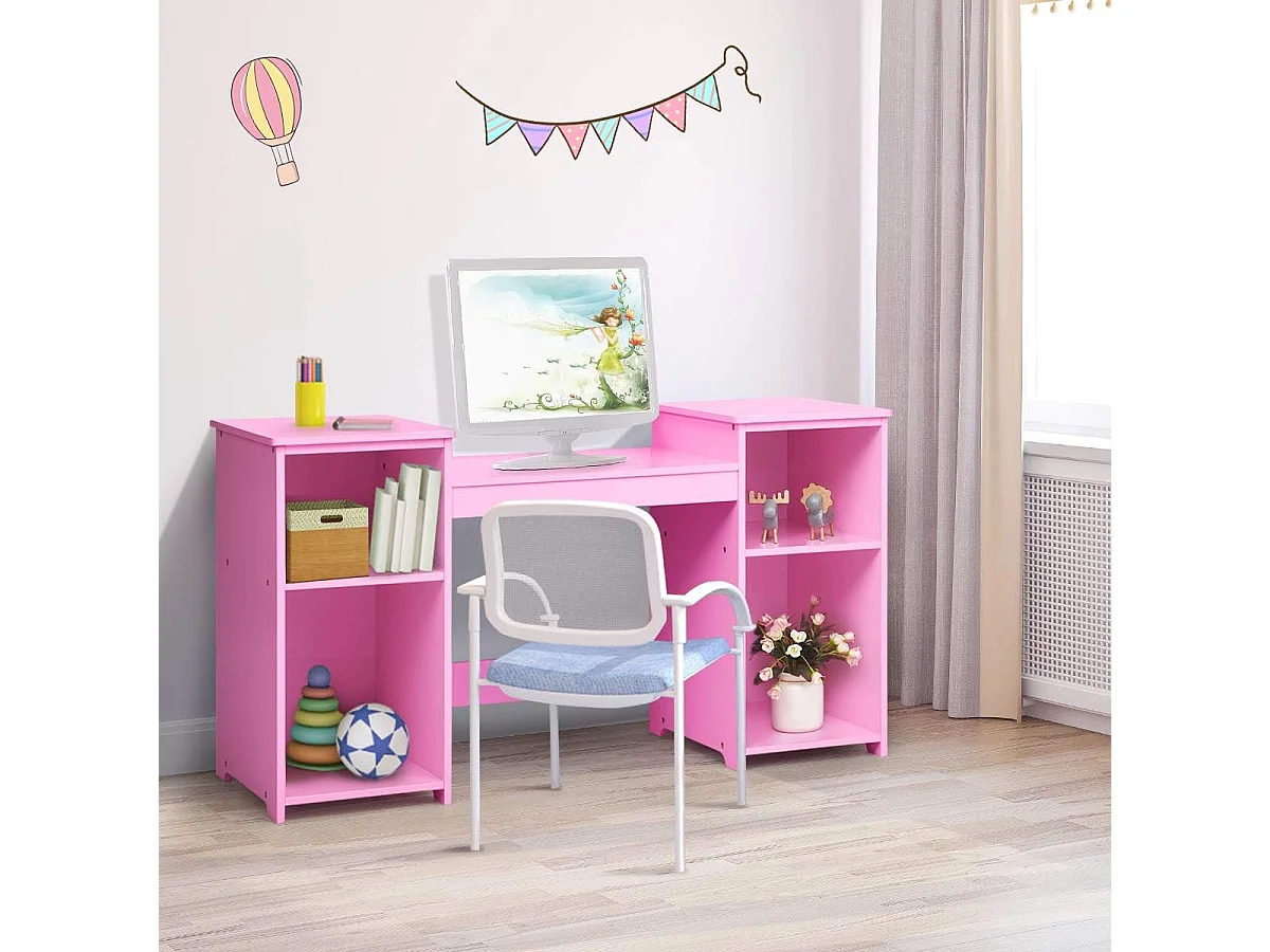 Coiffeuse pour Enfants 2 en 1 avec Miroir Amovible Pliable Chaise 3 Tiroirs 2 Boîtes de Rangement Table de Maquillage rose