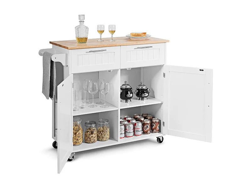 Dessertes îlot central cuisine avec table 4 roues universelles porte-serviettes, 94x41x94cm