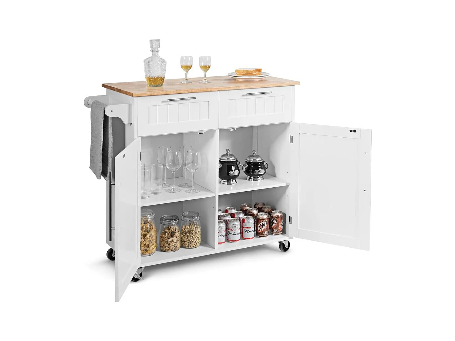 Dessertes îlot central cuisine avec table 4 roues universelles porte-serviettes, 94x41x94cm