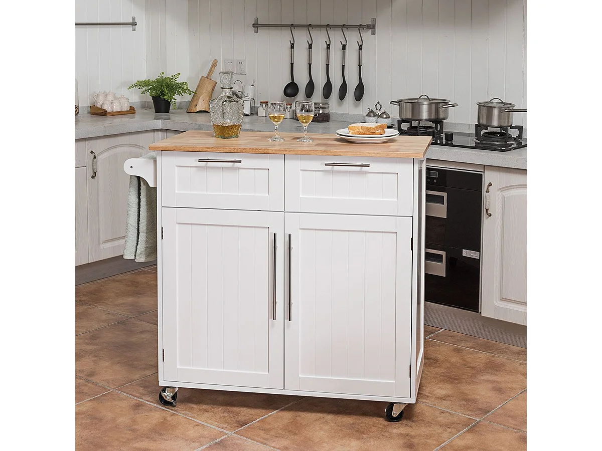 Dessertes îlot central cuisine avec table 4 roues universelles porte-serviettes, 94x41x94cm