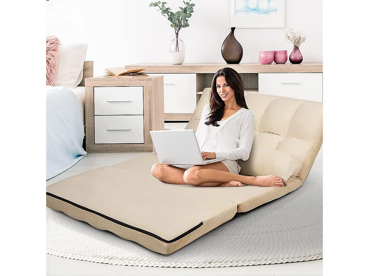 Canapé de sol ajustable, canapé-lit paresseux pliable à 6 positions avec housse en tissu détachable