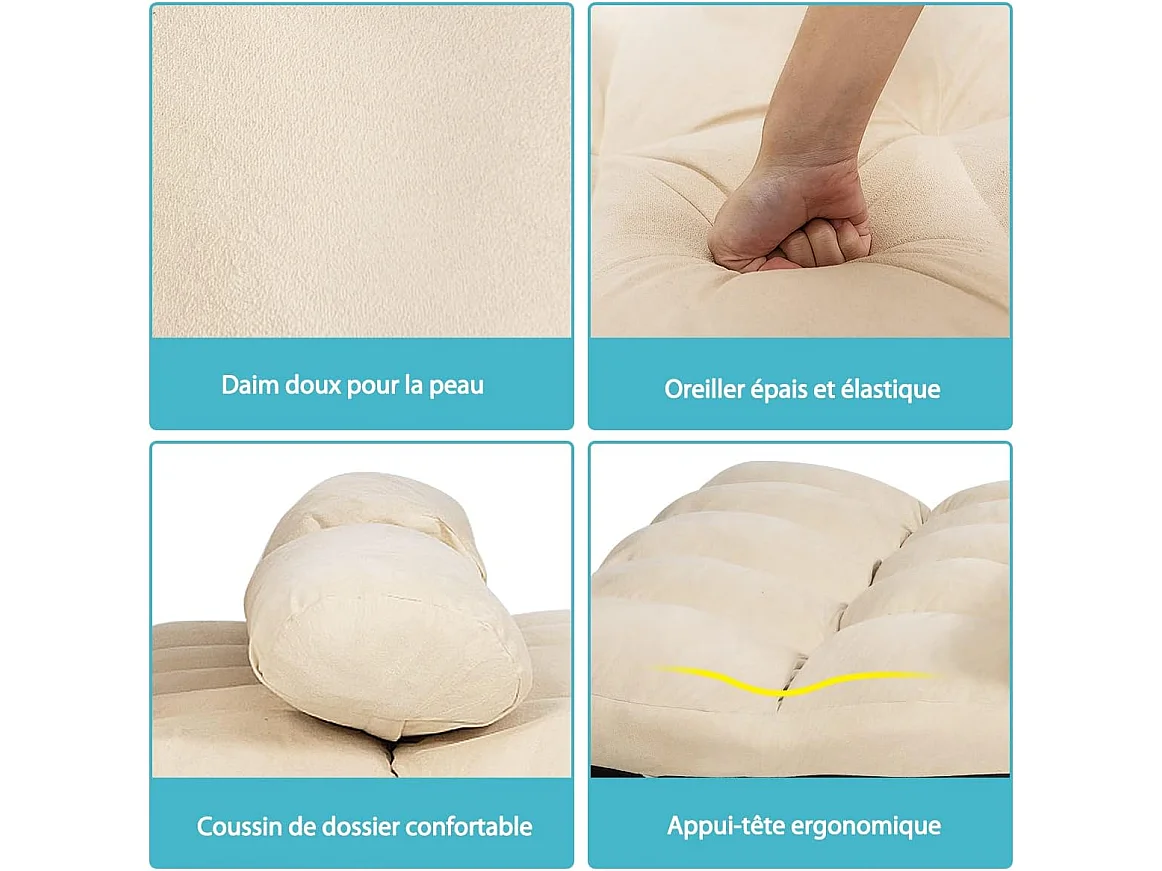 Canapé de sol ajustable, canapé-lit paresseux pliable à 6 positions avec housse en tissu détachable