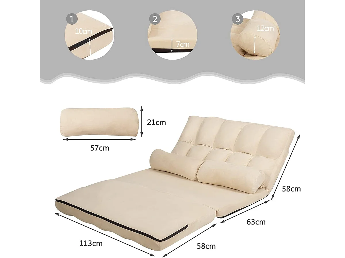 Canapé de sol ajustable, canapé-lit paresseux pliable à 6 positions avec housse en tissu détachable