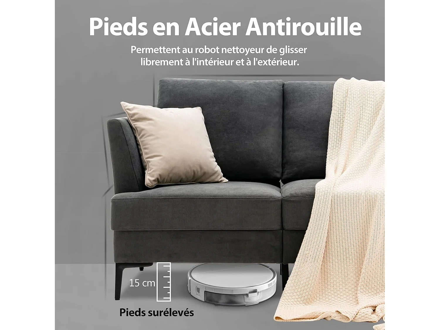 Canapé 2 Places Contemporain avec 2 Coussins Amovibles, Assise Large Profonde pour Salon, Appartement, Bureau, 141x80x72cm-Gris