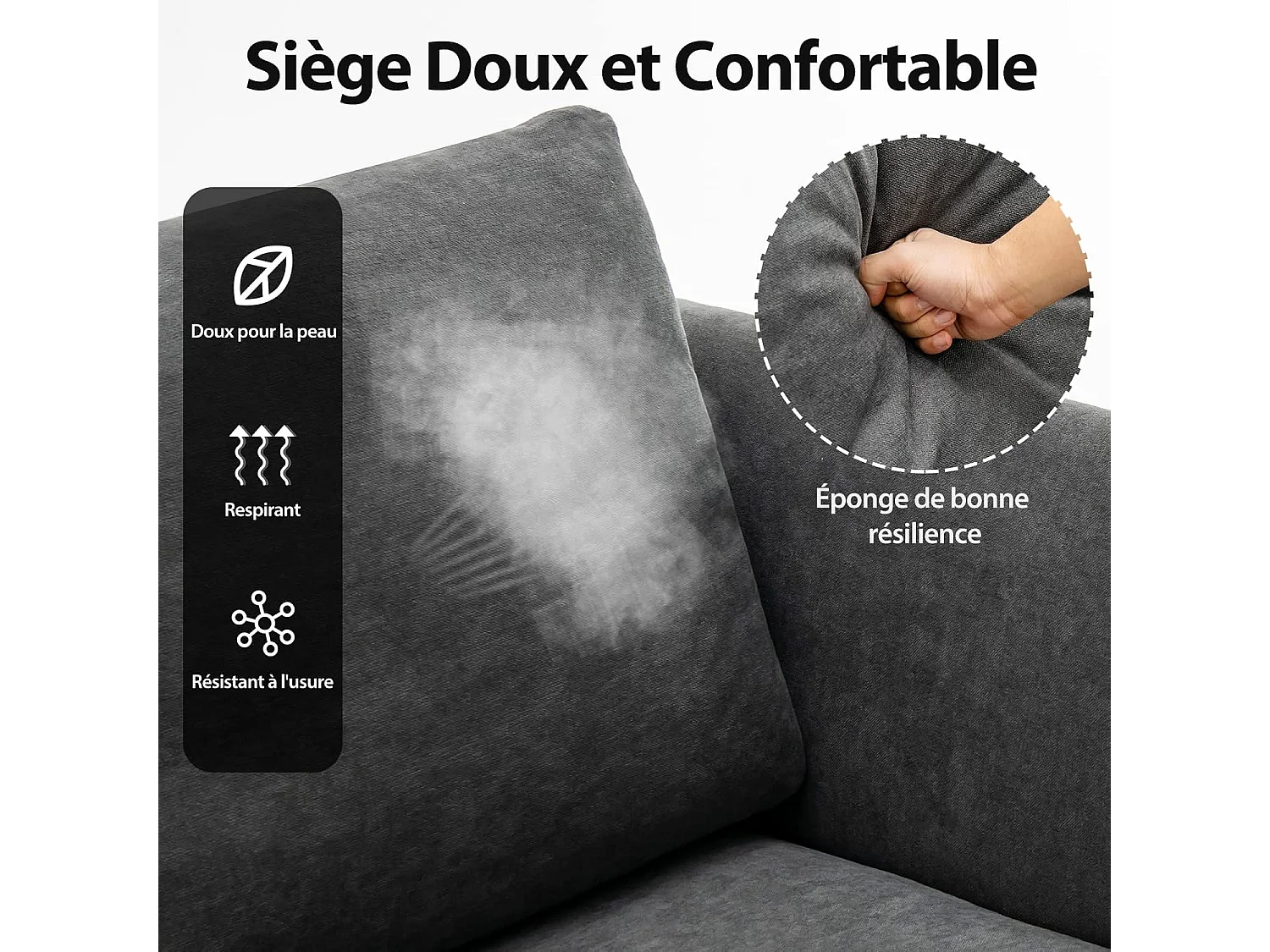 Canapé 2 Places Contemporain avec 2 Coussins Amovibles, Assise Large Profonde pour Salon, Appartement, Bureau, 141x80x72cm-Gris