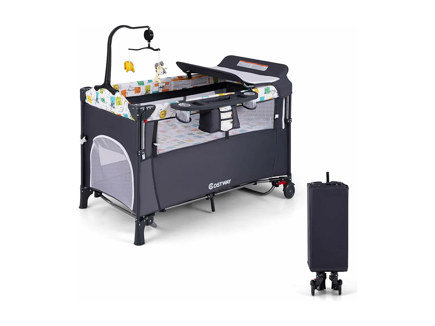 Lit parapluie bébé pliant 5 en 1 ,4 hauteurs d'accoudoir réglables