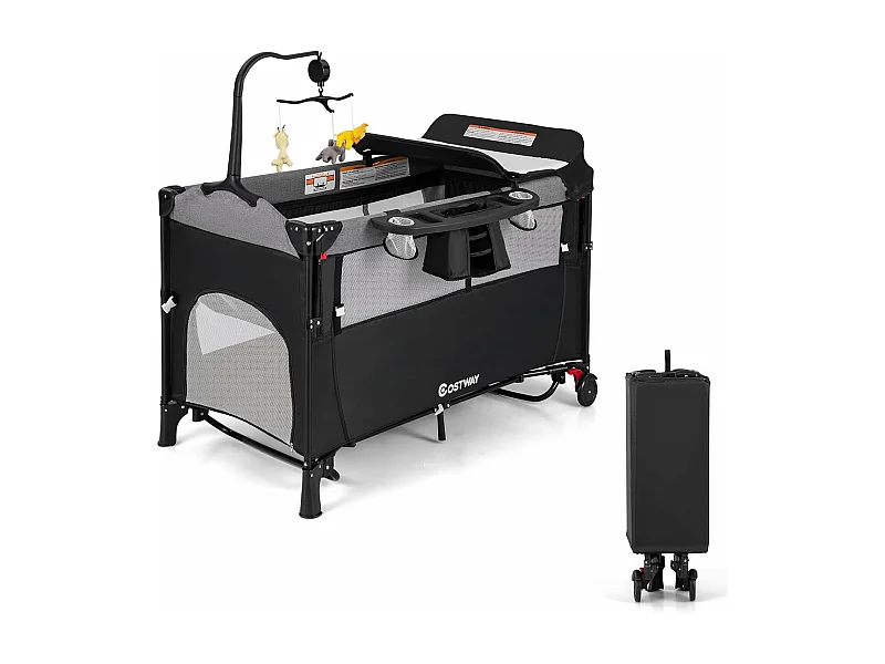 Lit parapluie bébé pliant 5 en 1 avec matelas,4 hauteurs d'accoudoir réglables