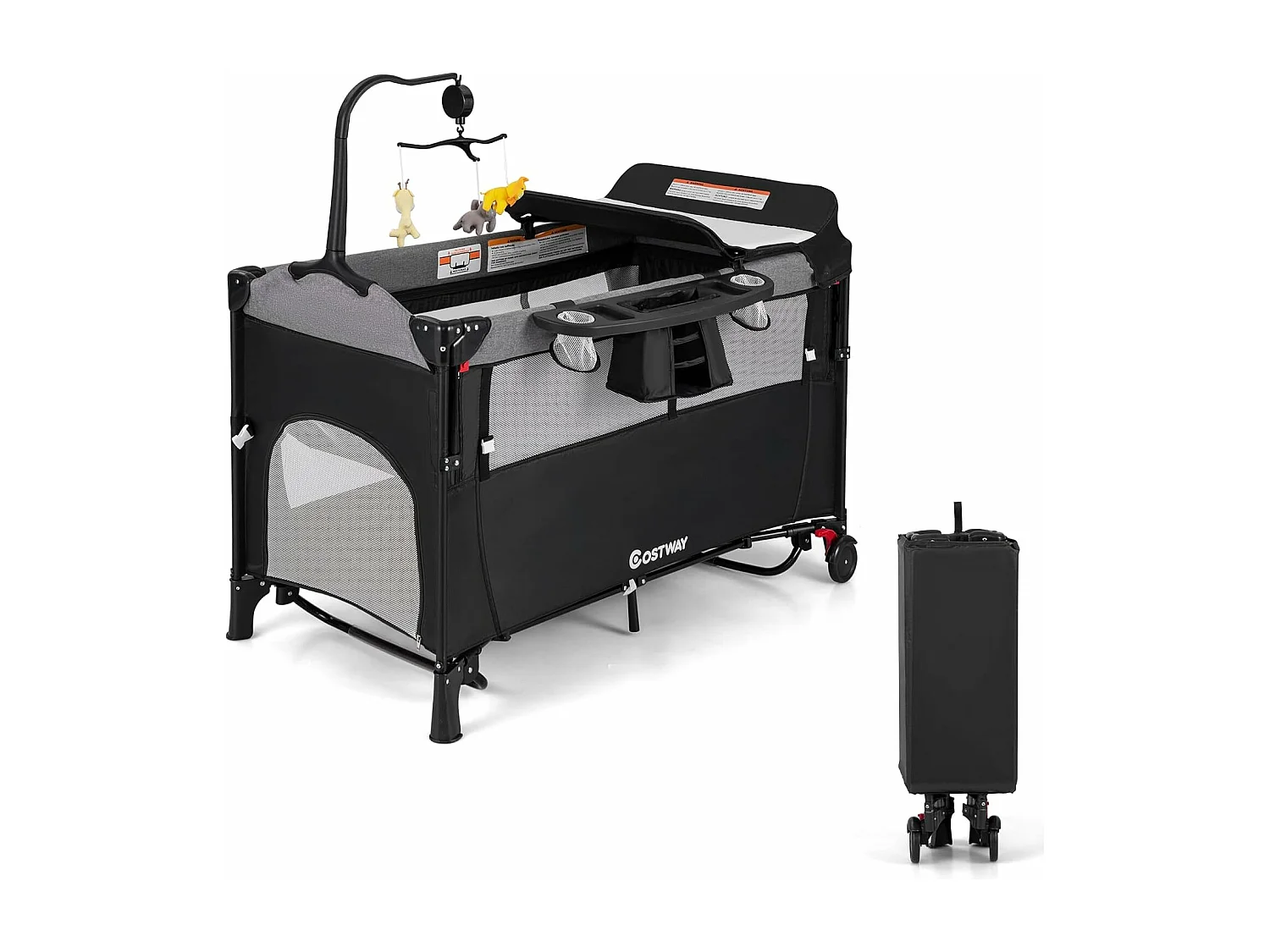 Lit parapluie bébé pliant 5 en 1 avec matelas,4 hauteurs d'accoudoir réglables