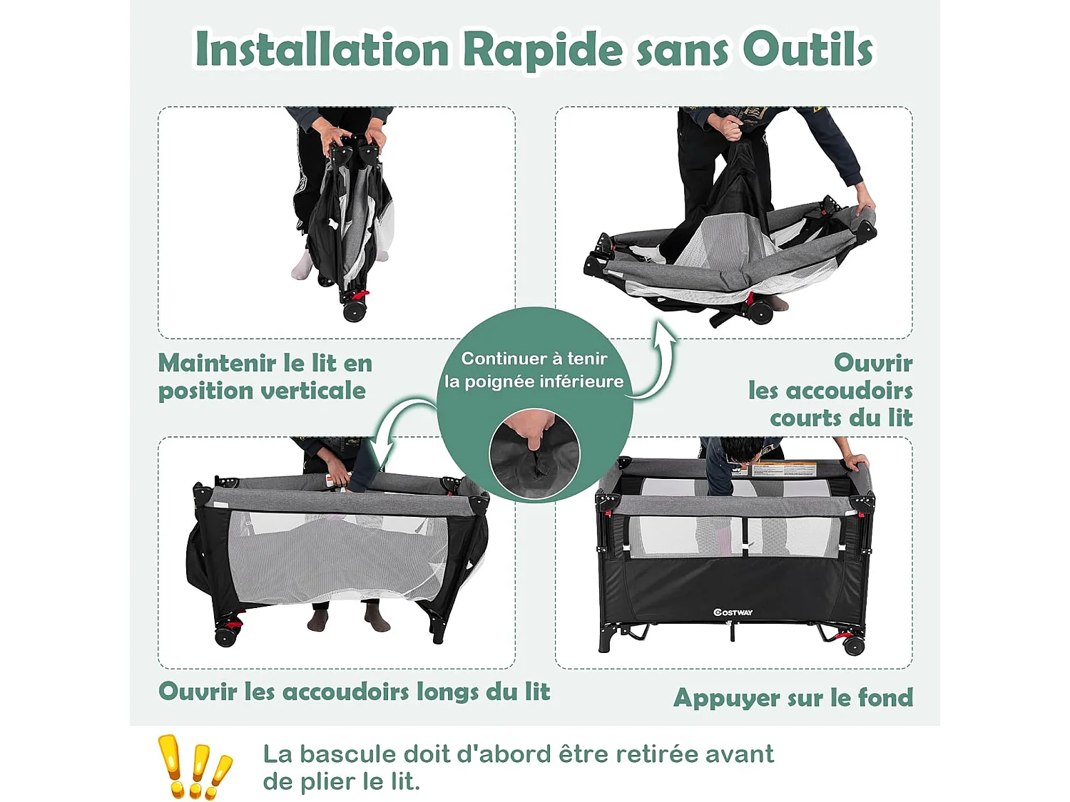 Lit parapluie bébé pliant 5 en 1 avec matelas,4 hauteurs d'accoudoir réglables