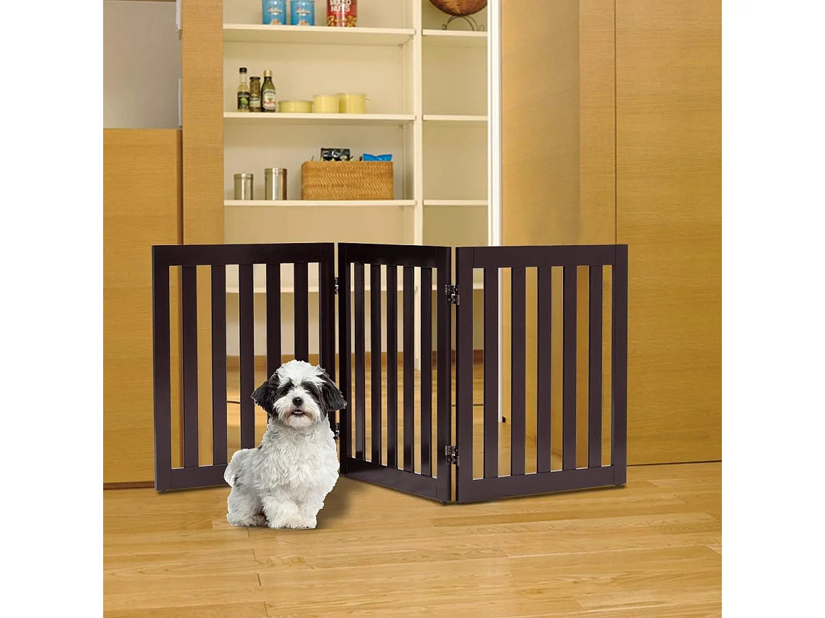 Barrière pour chien 3 panneaux en bois autoportante charnières
