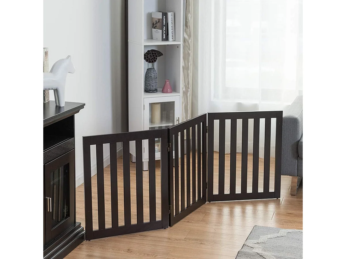 Barrière pour chien 3 panneaux en bois autoportante charnières