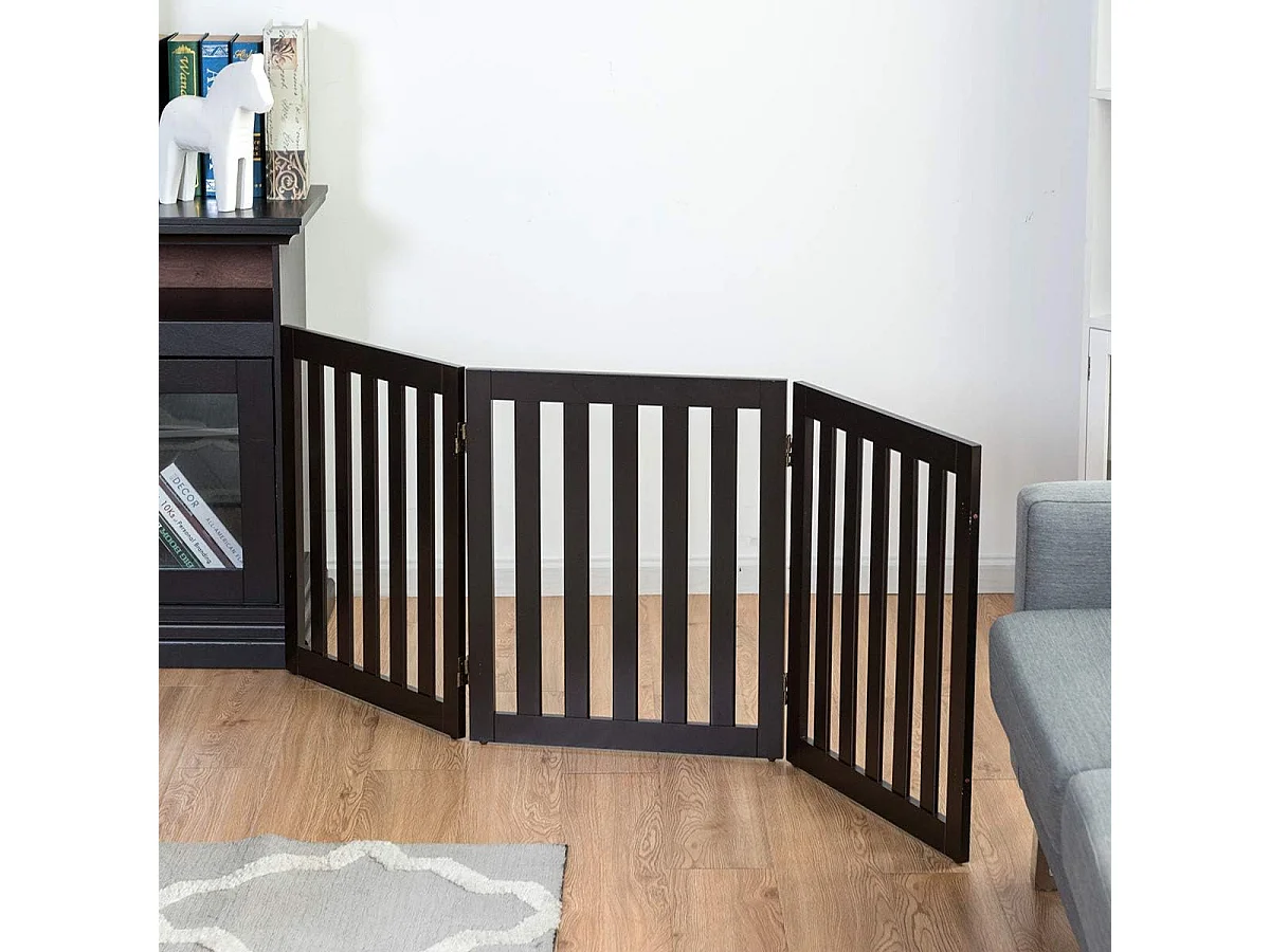 Barrière pour chien 3 panneaux en bois autoportante charnières