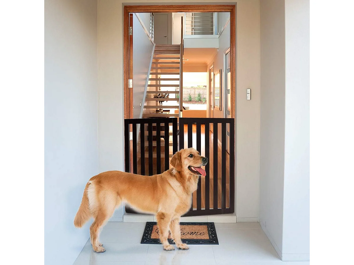 Barrière pour chien 2 panneaux en bois autoportante charnières