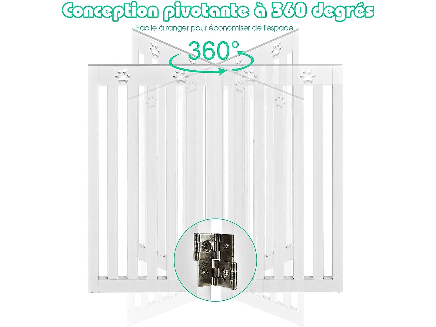 Barrière autoportante pour chien 4 panneaux en bois charnières ,sans perçage