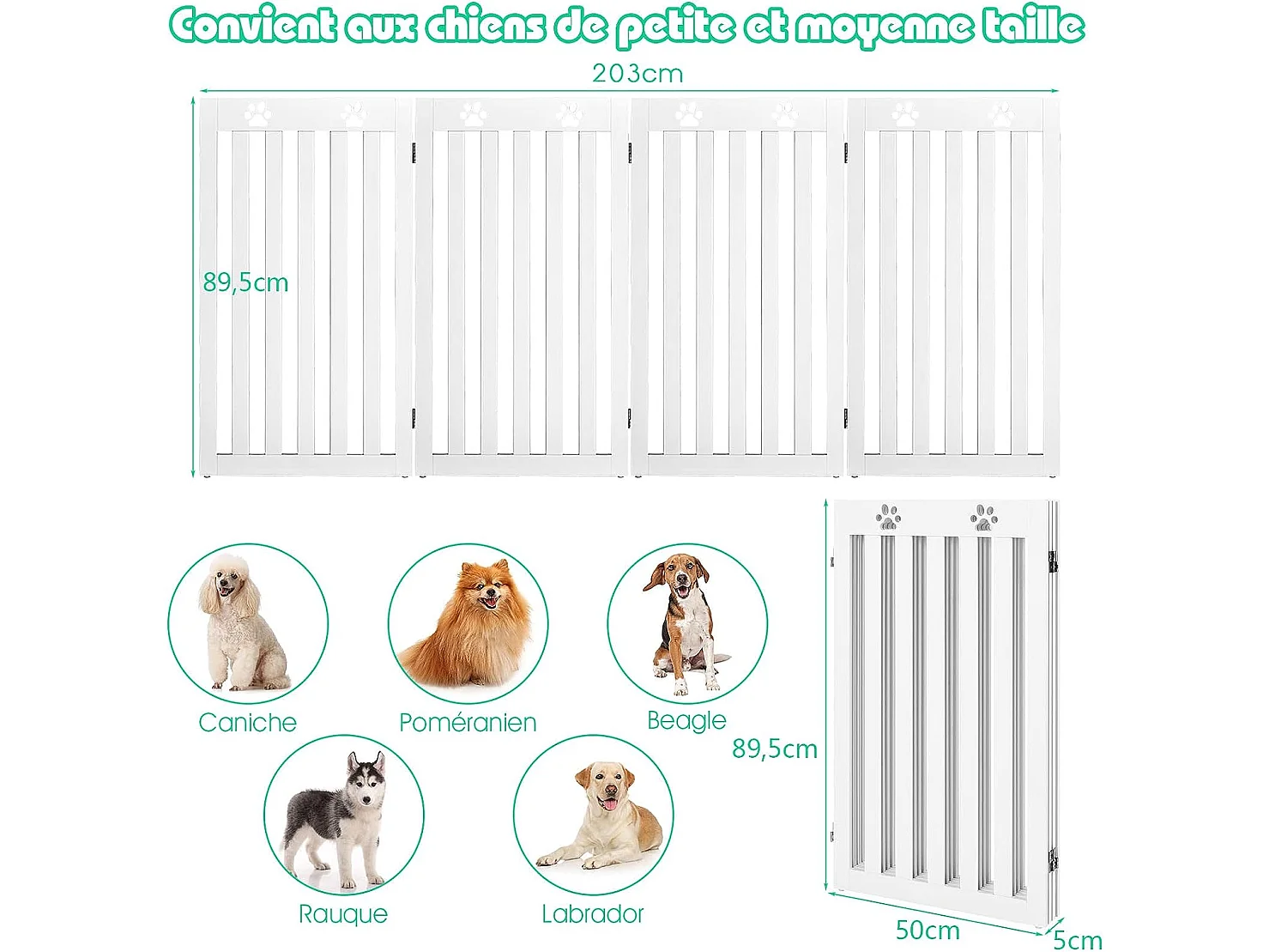 Barrière autoportante pour chien 4 panneaux en bois charnières ,sans perçage