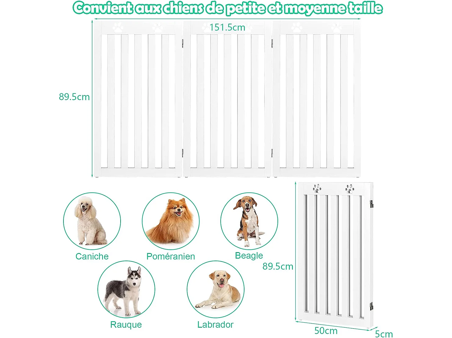 Barrière autoportante pour chien 3 panneaux en bois charnières , sans perçage