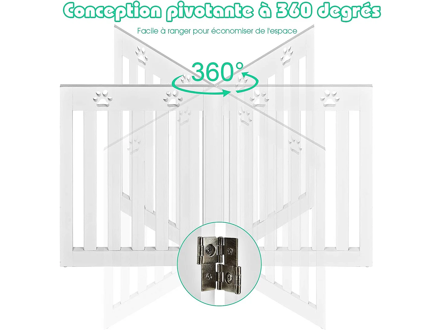 Barrière de sécurité en bois pour chiens avec charnières et 3 panneaux60cm