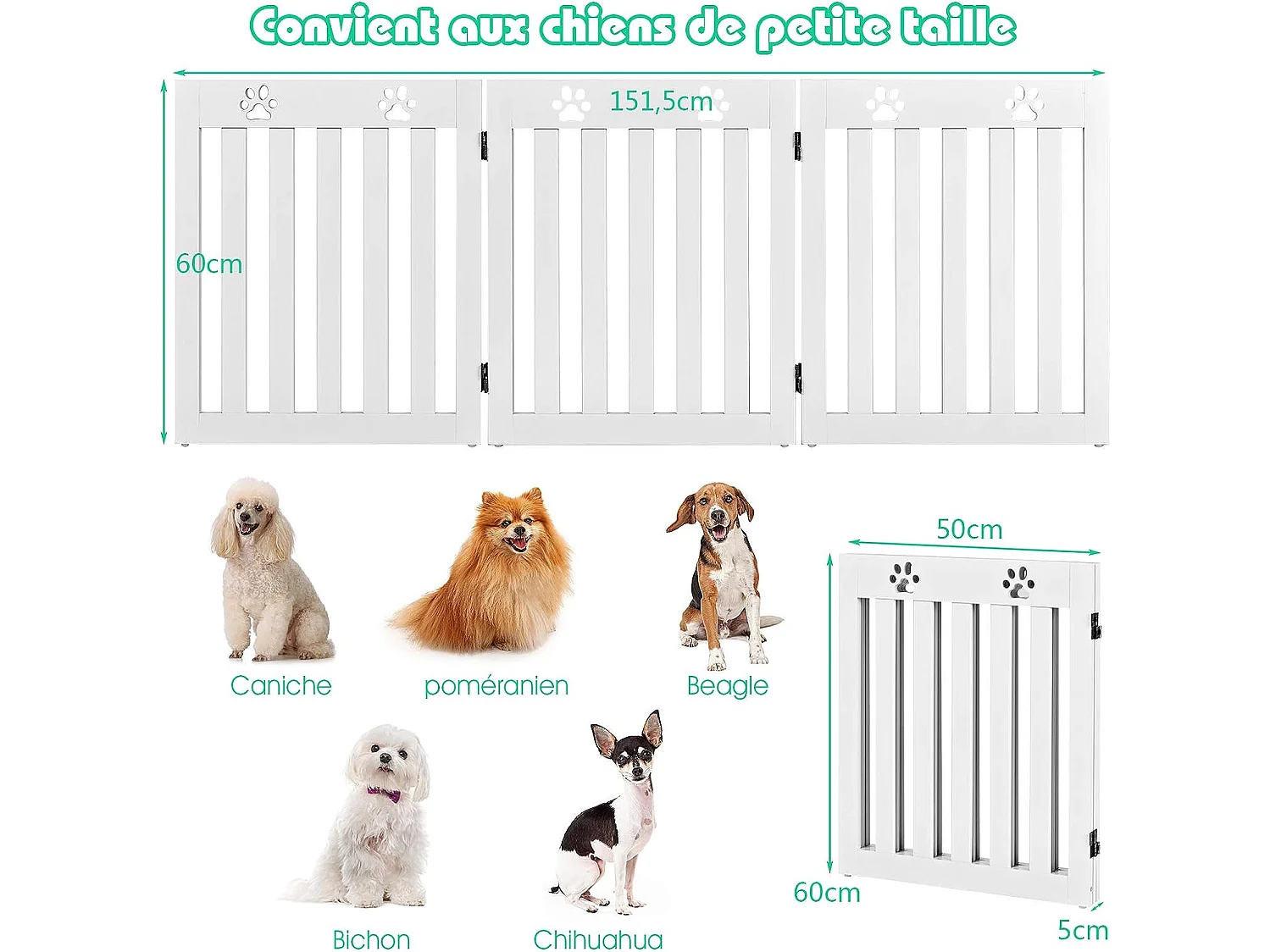 Barrière de sécurité en bois pour chiens avec charnières et 3 panneaux60cm