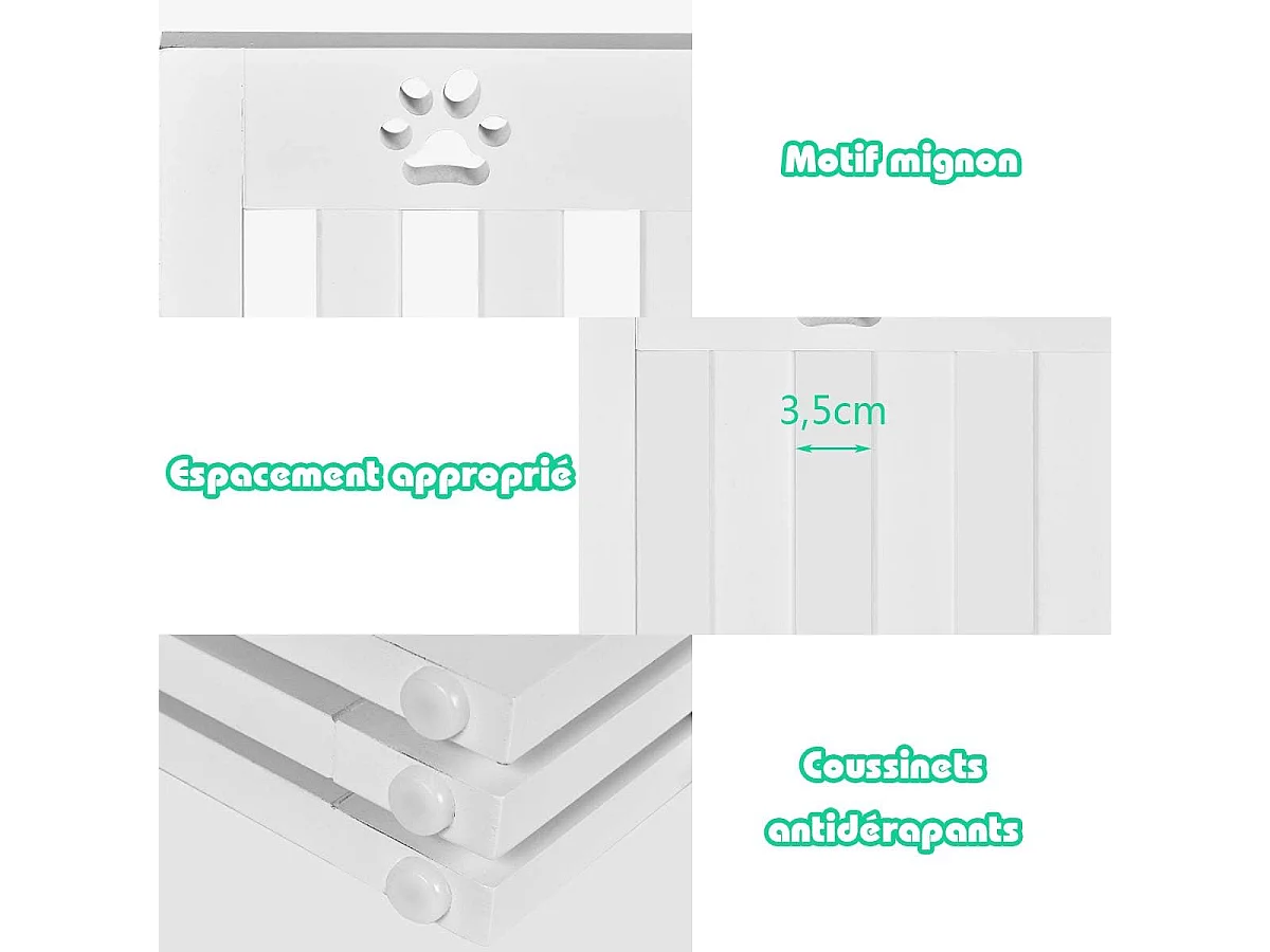 Barrière de sécurité en bois pour chiens avec charnières et 3 panneaux60cm