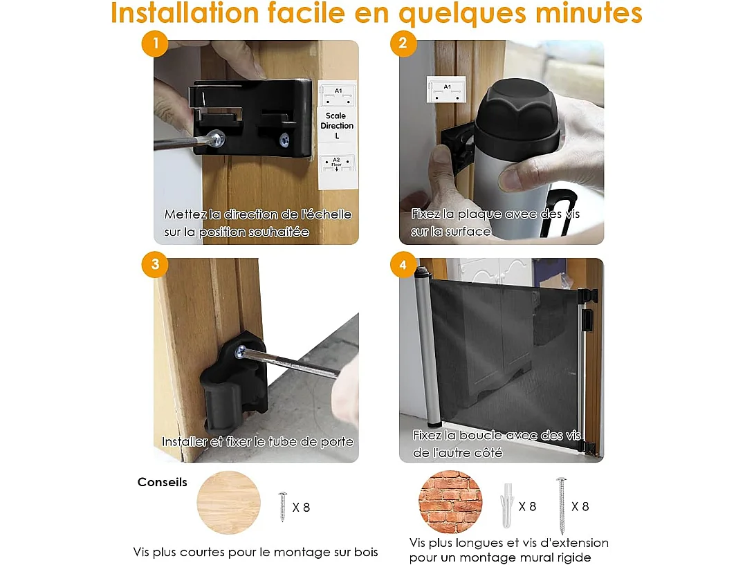 Barrière rétractable pour bébé et animaux domestiques,base en aluminium de haute qualité