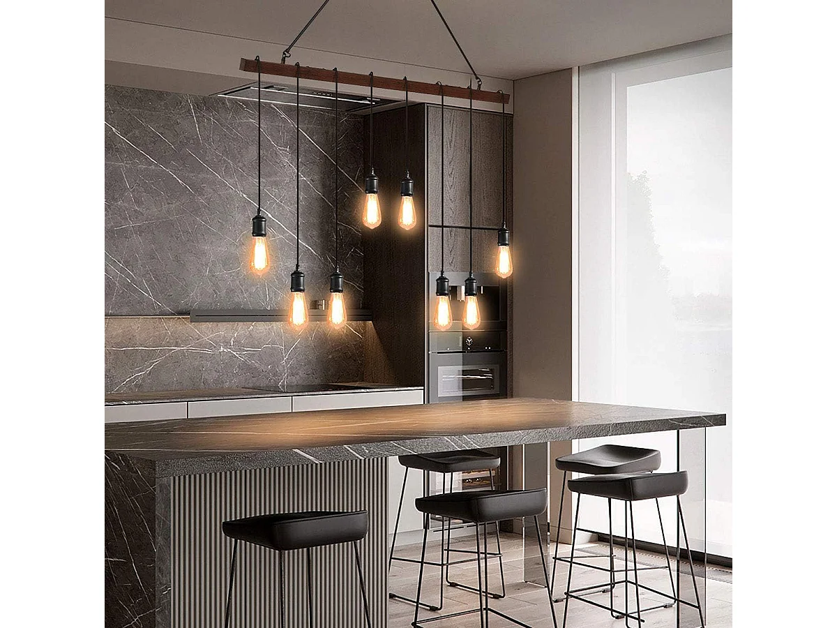 8 Lampes suspension luminaire pour ampoule e27 design industriel avec support en barre luminaire