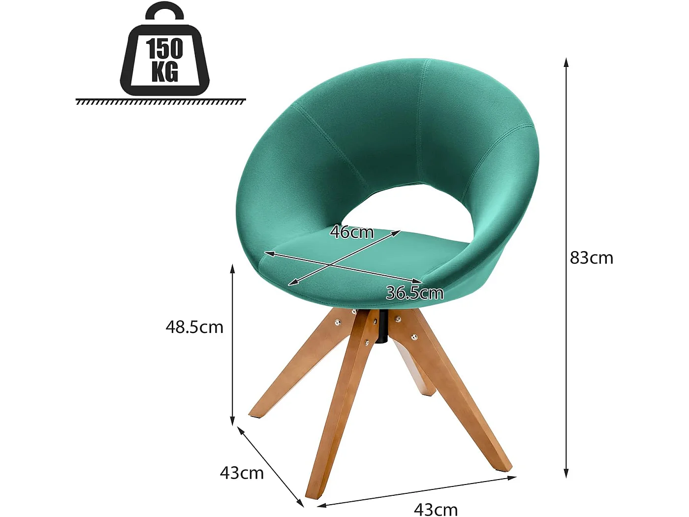 Fauteuil en Tissu/Chaise Pivotante Moderne avec Pieds en Bois Massif et Siège Moelleux, pour Salon/Bureau et Chambre Vert