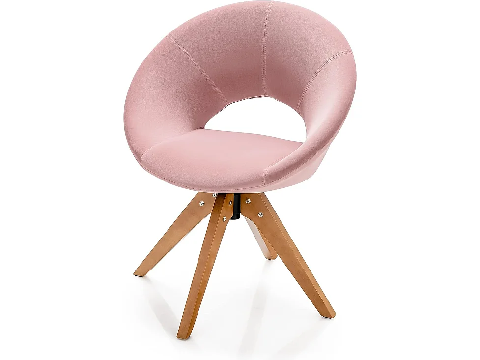 Fauteuil en Tissu/Chaise Pivotante Moderne avec Pieds en Bois Massif et Siège Moelleux, pour Salon/Bureau et Chambre Rose