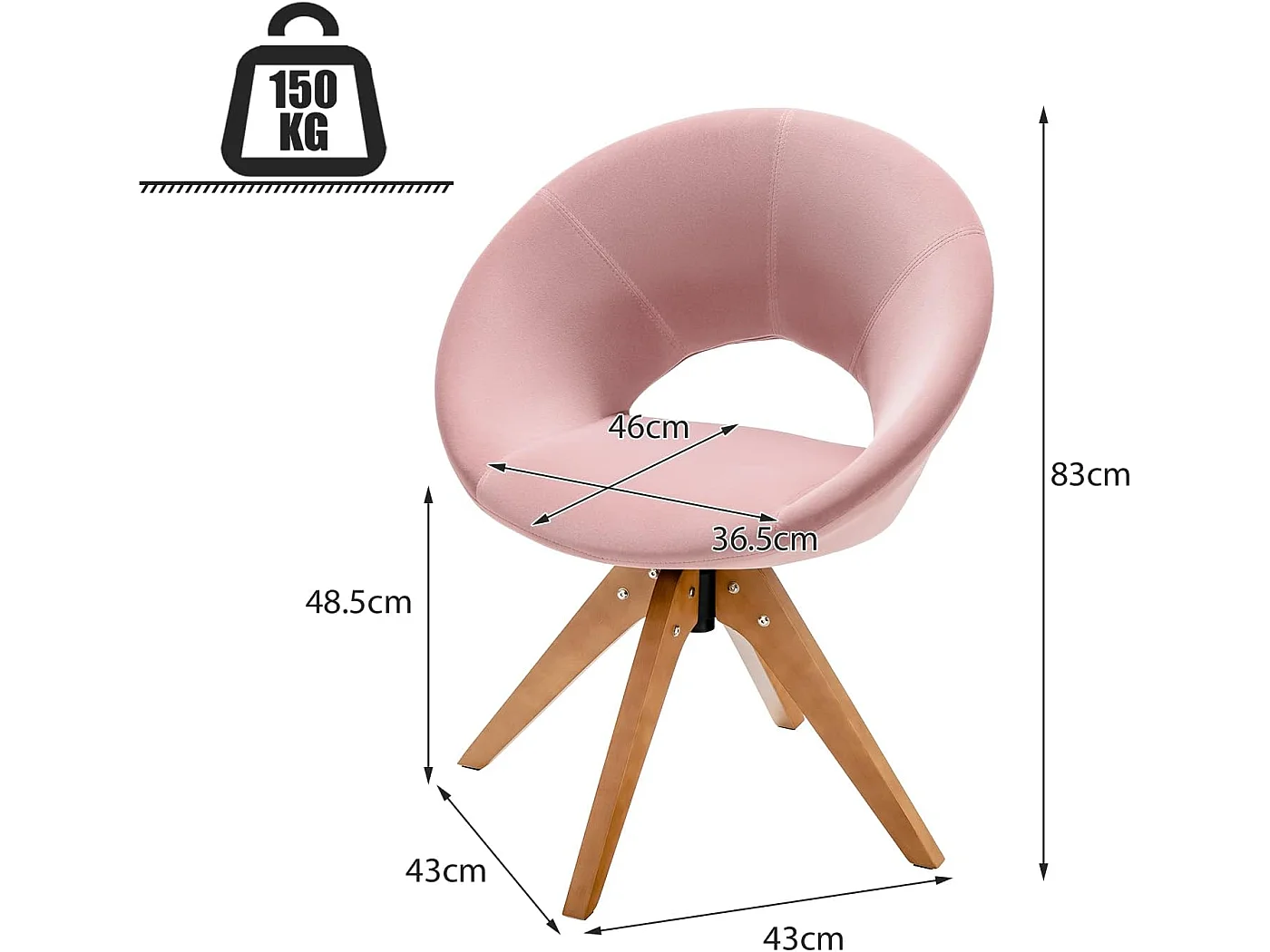 Fauteuil en Tissu/Chaise Pivotante Moderne avec Pieds en Bois Massif et Siège Moelleux, pour Salon/Bureau et Chambre Rose