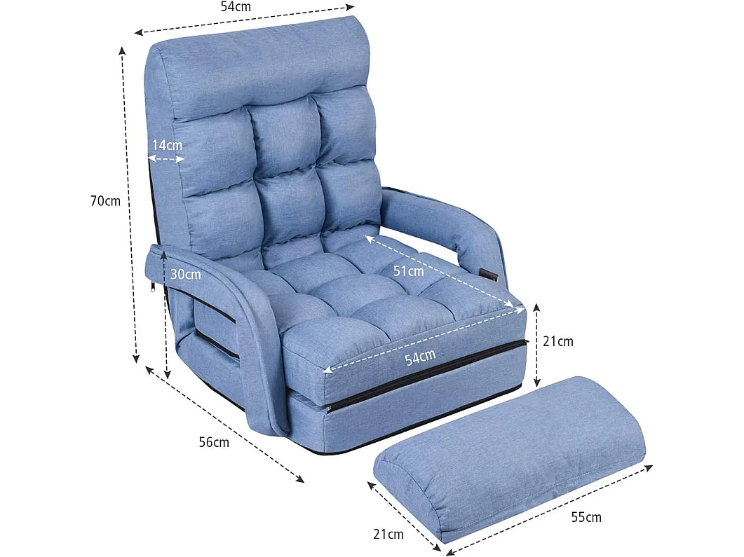 Fauteuil Convertible, Fauteuil Convertible 1 Place avec Oreiller, Rembourré avec Eponge Doux et Elastique, 5 Positions Disponibles pour Salon,Bureau,Chambre (Bleu)