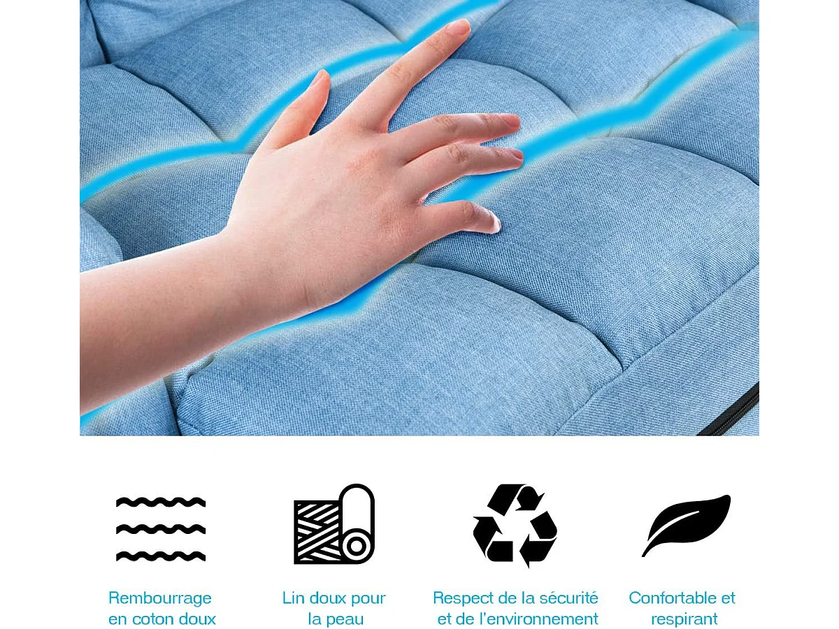 Fauteuil Convertible, Fauteuil Convertible 1 Place avec Oreiller, Rembourré avec Eponge Doux et Elastique, 5 Positions Disponibles pour Salon,Bureau,Chambre (Bleu)