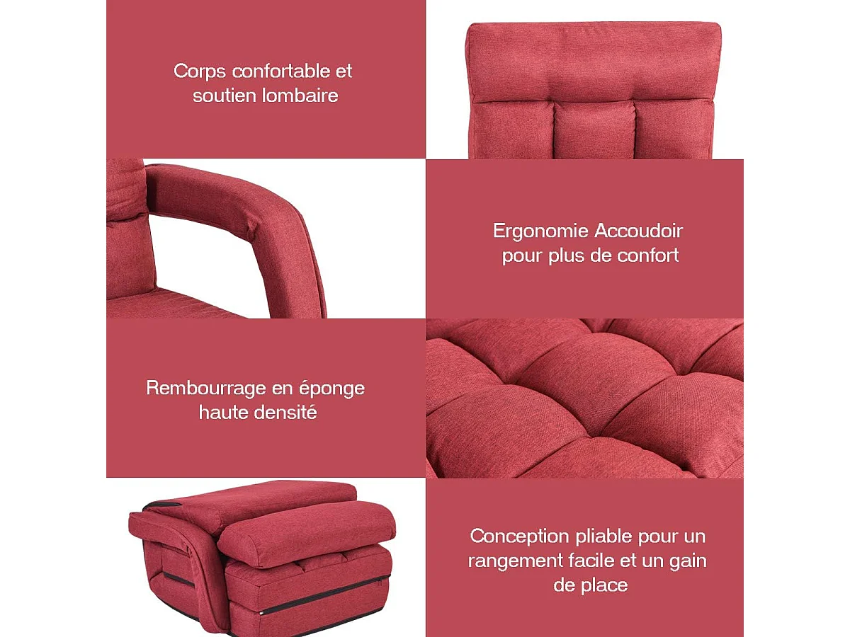 Fauteuil convertible, chauffeuse  convertible 1 place en tissu gris avec oreiller