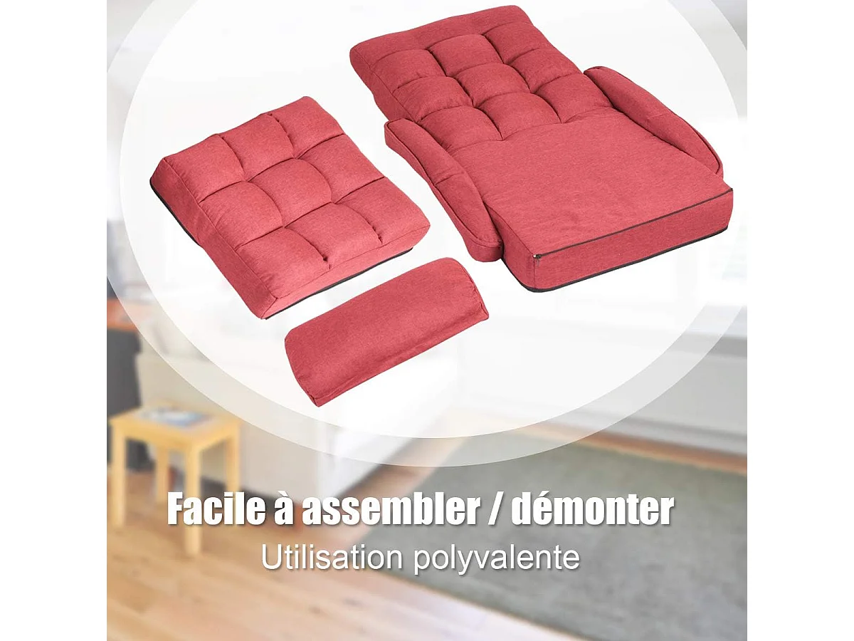 Fauteuil convertible, chauffeuse  convertible 1 place en tissu gris avec oreiller