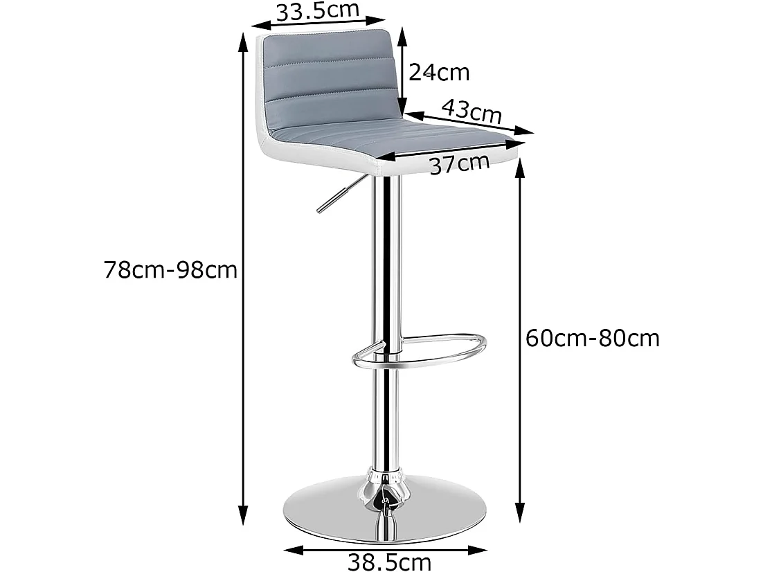 2 Tabourets de bar rotatif sur 360°, en acier + éponge + pu, hauteur réglable 78-98 cm
