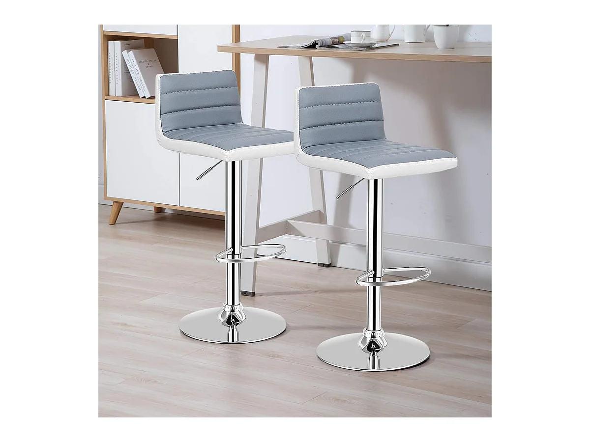 2 Tabourets de bar rotatif sur 360°, en acier + éponge + pu, hauteur réglable 78-98 cm