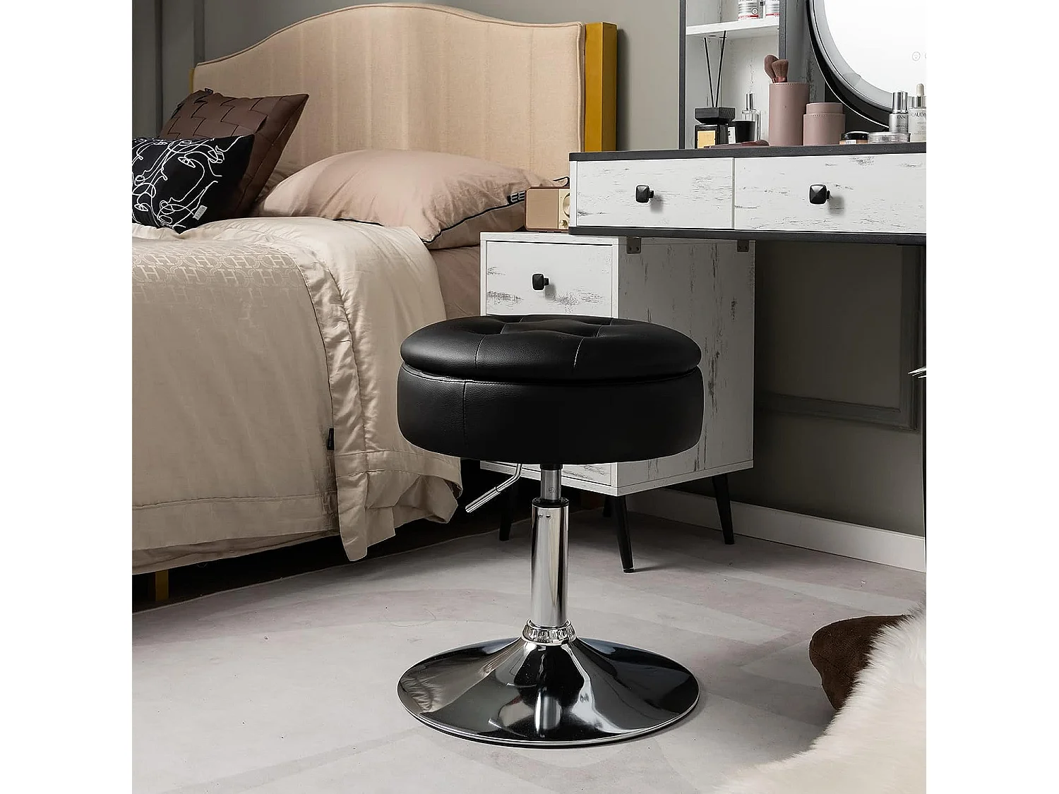 Tabouret de bar similicuir pivotante à 360° hauteur réglable 51-66 cm