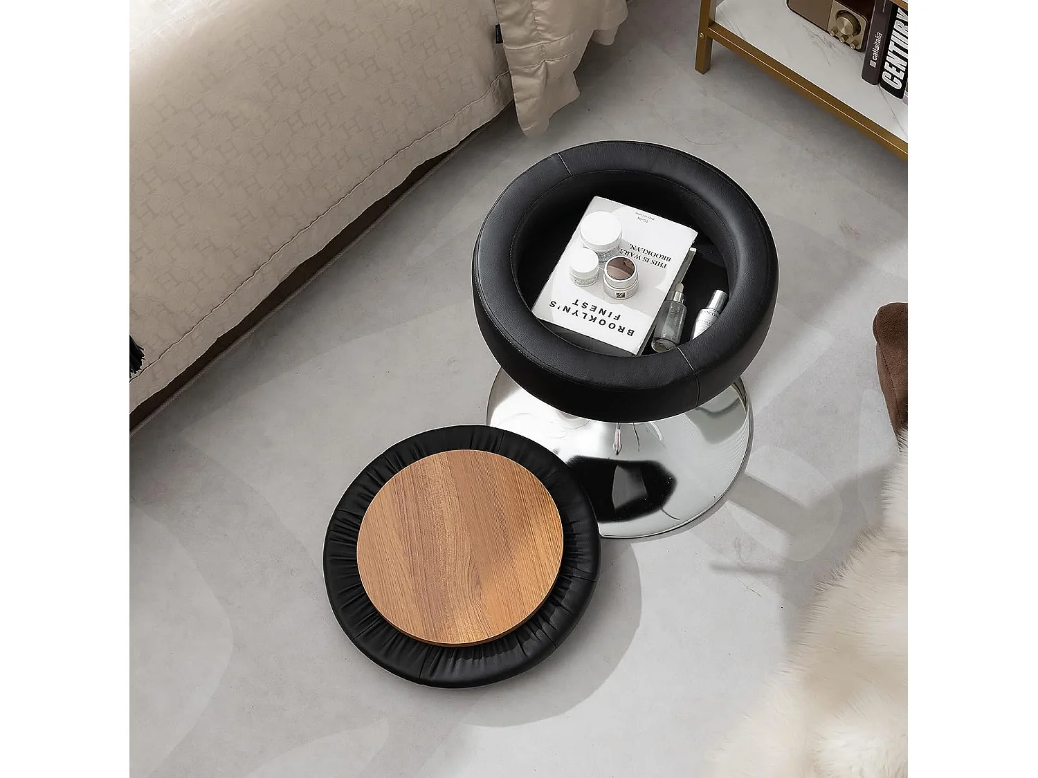 Tabouret de bar similicuir pivotante à 360° hauteur réglable 51-66 cm