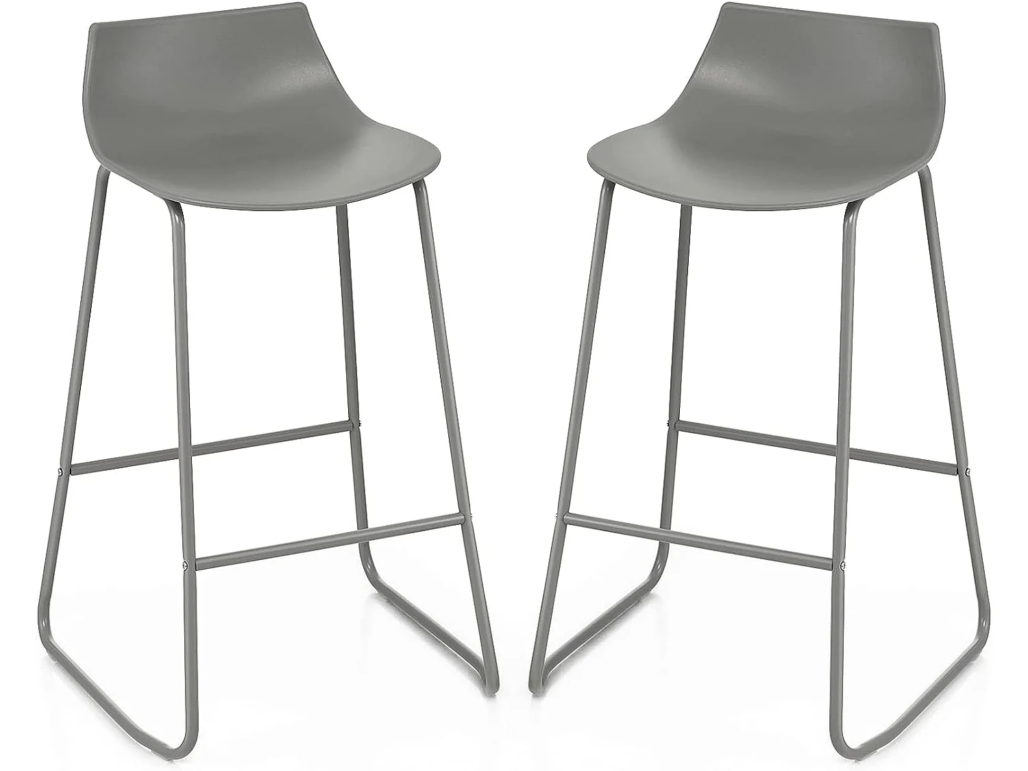 Tabouret de bar lot de 2 avec repose-pieds cadre en métal, chaise de bar style moderne siège en pp