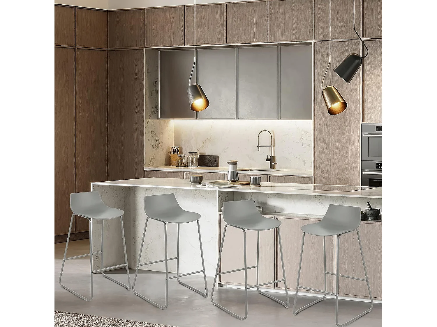 Tabouret de bar lot de 2 avec repose-pieds cadre en métal, chaise de bar style moderne siège en pp