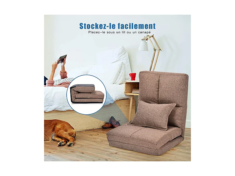 Chaise longue réglable fauteuil relax de sol matelas pliant, canapé paresseux