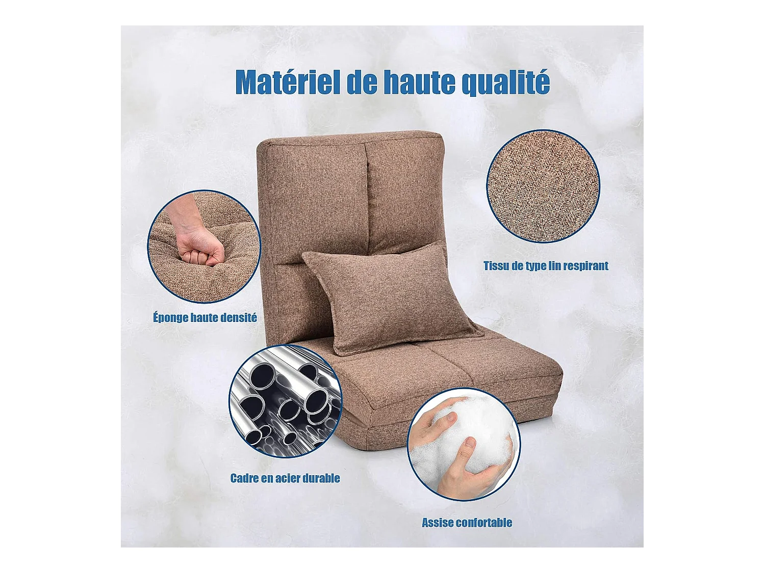 Chaise longue réglable fauteuil relax de sol matelas pliant, canapé paresseux