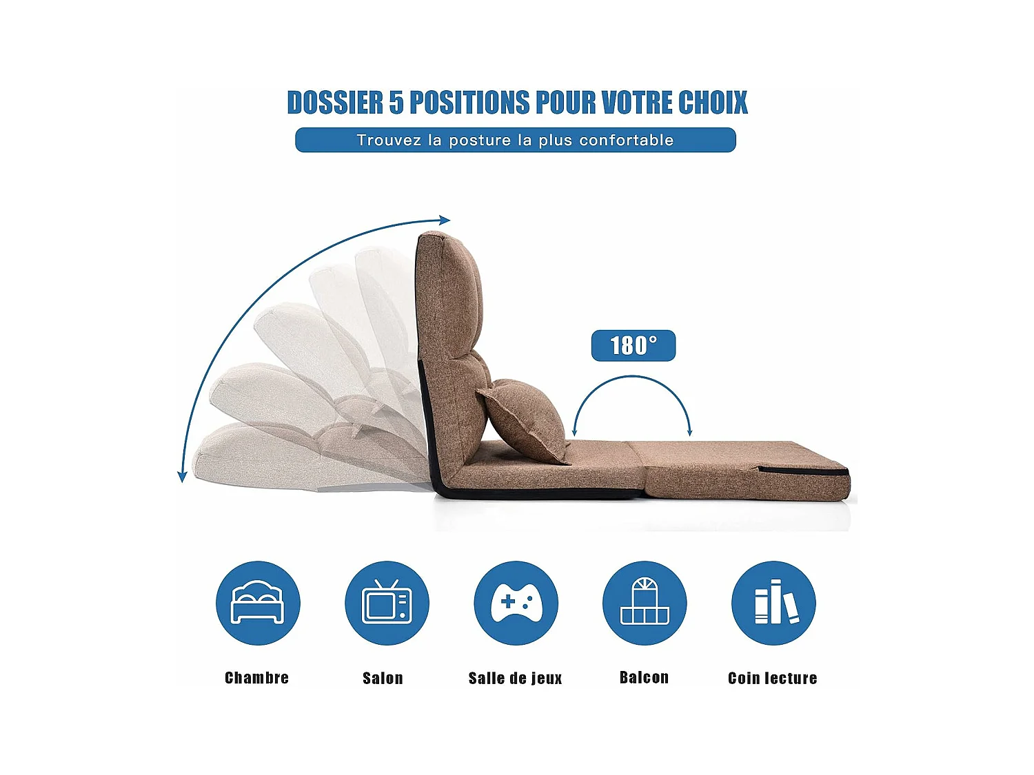 Chaise longue réglable fauteuil relax de sol matelas pliant, canapé paresseux