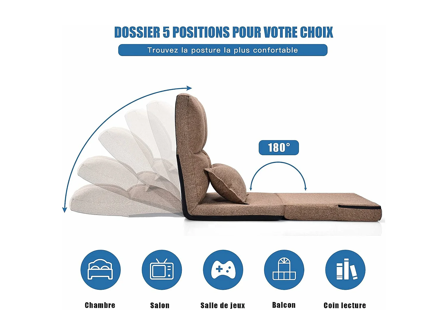 Chaise longue réglable fauteuil relax de sol matelas pliant, canapé paresseux