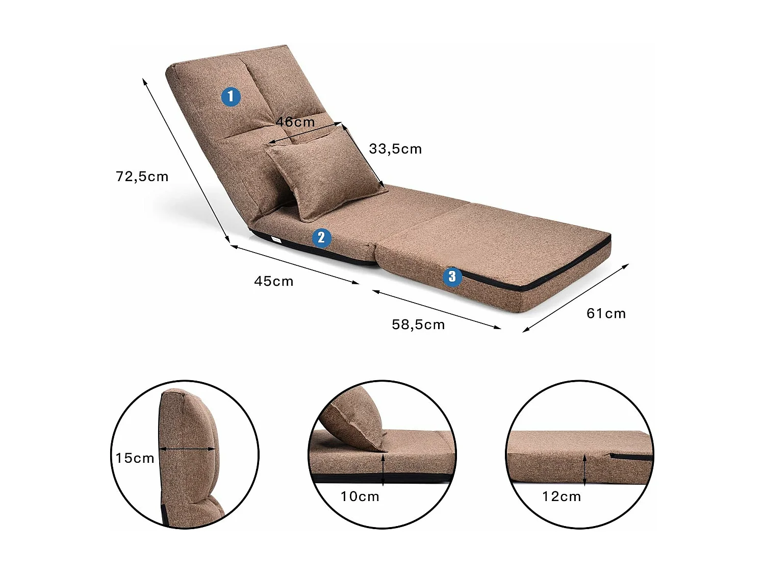 Chaise longue réglable fauteuil relax de sol matelas pliant, canapé paresseux