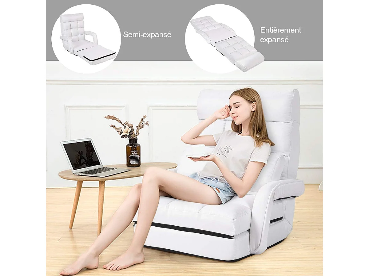 Fauteuil convertible, chauffeuse  convertible 1 place en tissu gris avec oreiller