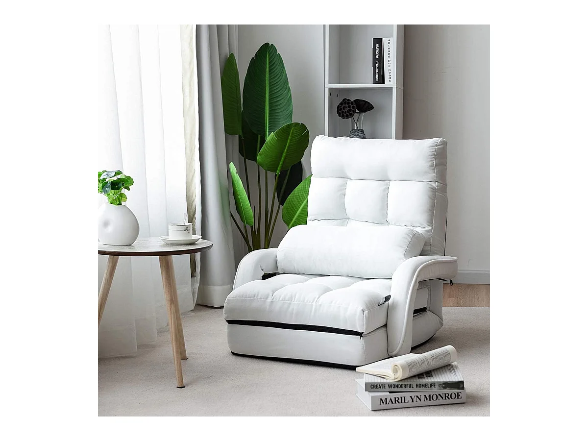 Fauteuil convertible, chauffeuse  convertible 1 place en tissu gris avec oreiller