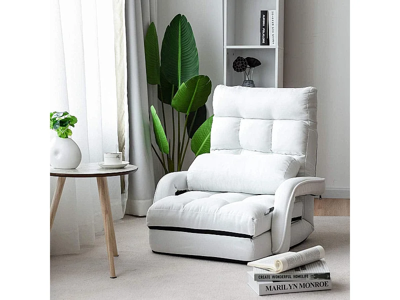 Fauteuil convertible, chauffeuse  convertible 1 place en tissu gris avec oreiller