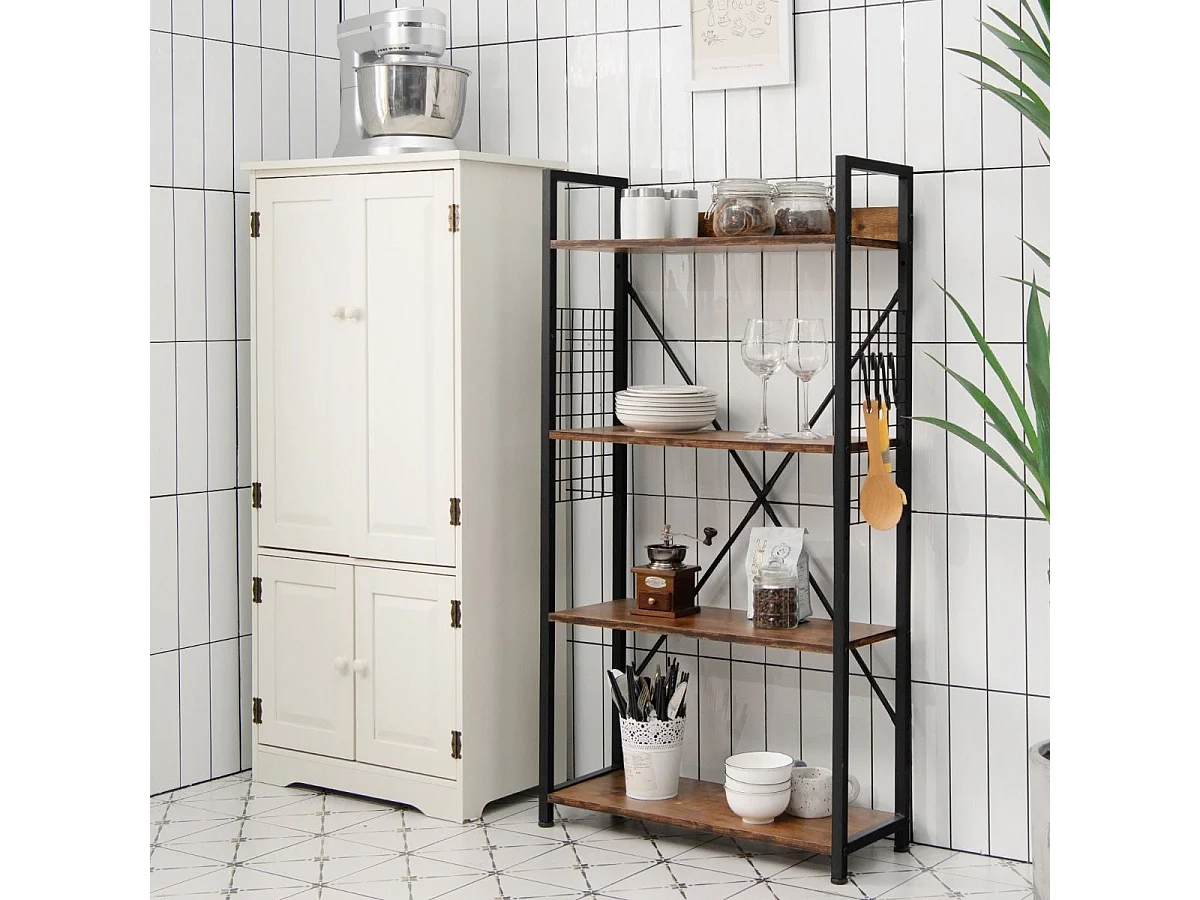 Bibliothèque industrielle à 4 niveaux, 64 x 24 x 119,5 cm, étagère de rangement avec crochets