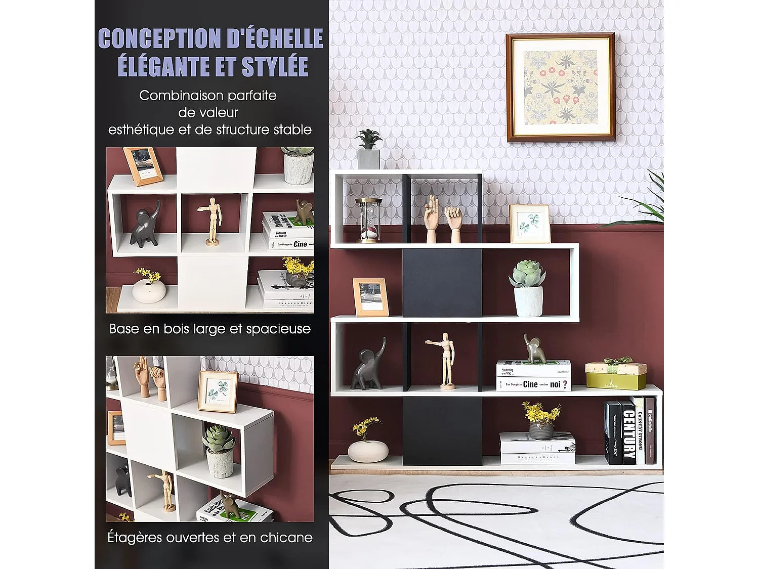 Bibliothèque à 5 niveaux 120x19,5x109 cm étagère de rangement avec dispositif anti